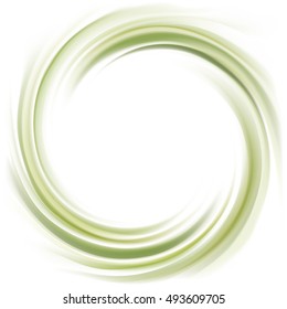 Soft mixed light yellow avocado curvy eddy tea ripple fond. Pea color creative water wavy volute fluid smooth sauce surface with space for text in glowing white center