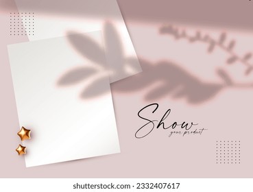 Maqueta suave con plantilla de papel A4 y bifurcación con hojas sombra