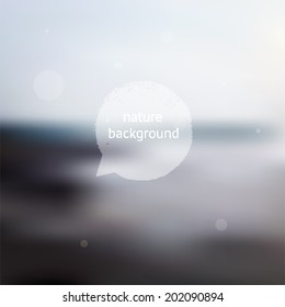 Soft nature blurred, defocused background in light pastel colors, template background for design, with speech bubble badge