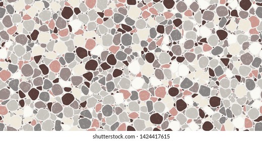 Soft neutral and pink textured crazy paving or terrazzo Seamless Repeat Vector Pattern. Thousands of random non-overlapping elements. 
