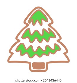 soft new year tree cookie with toppings, vector illustration