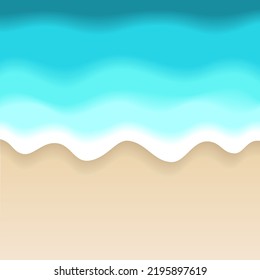 Soft ocean waves on sandy beach background. Surf water surface top view vector illustration. 