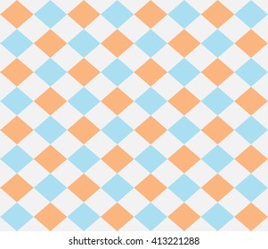 Soft orange and blue color diagonal square checked seamless pattern background vector.