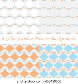 Soft orange, blue and gray color zigzag line with minimal triangle seamless pattern background vector.
