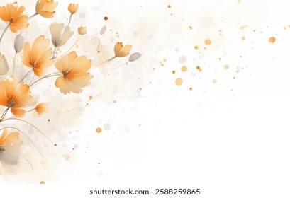 Soft orange flowers are beautifully arranged on a light watercolor background, creating a serene and uplifting atmosphere. Ideal for creative projects or decorative purposes