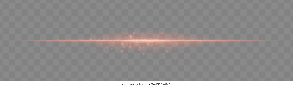 Soft orange light beam with glowing spark particles on transparent background. Delicate horizontal flare ideal for fantasy effects, magic transitions, or elegant light overlays.