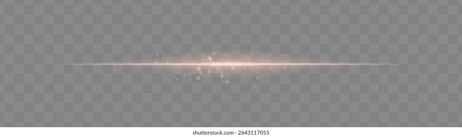 Soft orange light beam with glowing spark particles on transparent background. Delicate horizontal flare ideal for fantasy effects, magic transitions, or elegant light overlays.