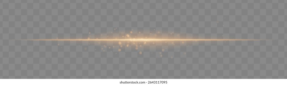 Soft orange light beam with glowing spark particles on transparent background. Delicate horizontal flare ideal for fantasy effects, magic transitions, or elegant light overlays.