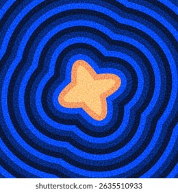 Soft orange star set against bold blue ripple pattern in modern abstract style. Vector illustration.