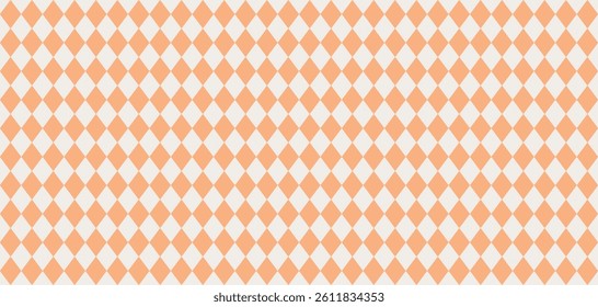 Soft orange and white harlequin diamond seamless pattern, pastel geometric background, abstract symmetrical retro design, modern tiling textile for wallpapers, paper, fashion, packaging