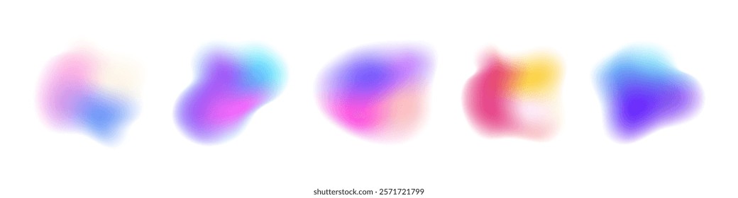 Soft organic shapes collection. Set of colorful liquid blurred gradient elements. Y2K minimalist design