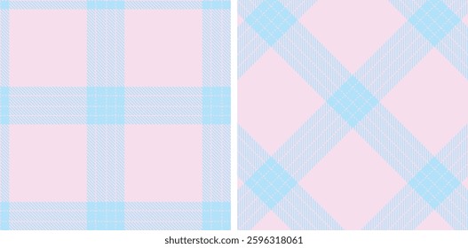 Soft Pale Mauve Seamless Tartan with Neon Light Blue accents Fabric Design