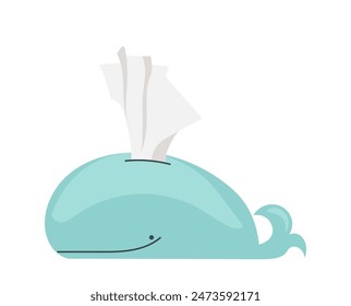 Soft paper napkins hygiene item in cute dolphin storage box package isolated on white background