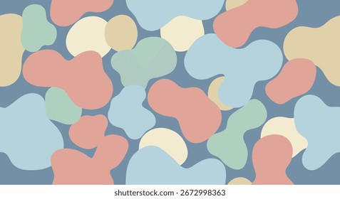 Soft Pastel Abstract Blob Pattern on Blue Background