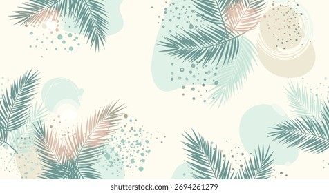 Soft pastel abstract botanical pattern with pine needles and scattered elements.