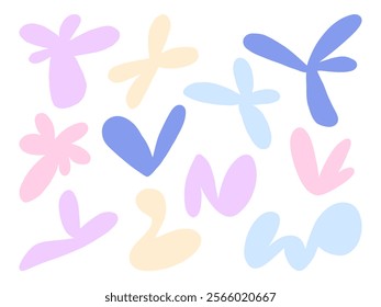 Soft Pastel Abstract Shapes Collection. A collection of 11 soft pastel abstract shapes in shades of purple, pink, yellow, and blue, designed with playful and fluid curve for modern and whimsical theme