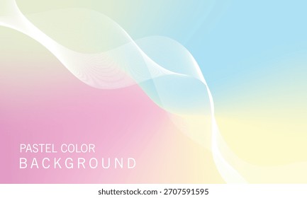 Um fundo pastel macio com uma mistura de tons rosa, azul, amarelo e verde com um elemento de design de onda branca fluente.