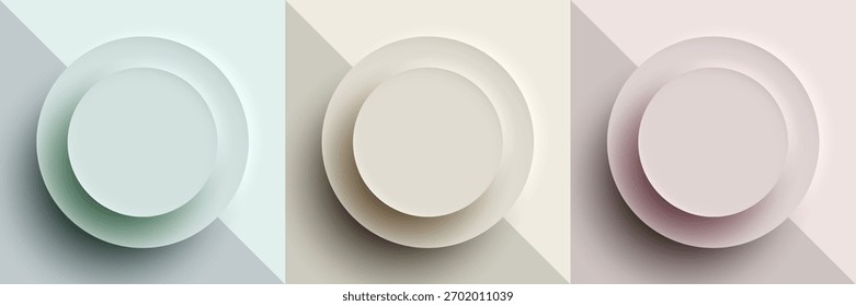 Fondo pastel suave que presenta un Grande círculo central con sutil efecto de sombra neumática 3D, diseñado con Gradientes lisos para el arte minimalista moderno y composiciones digitales decorativas