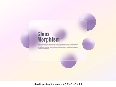 Soft pastel background with glass panel and floating violet spheres, perfect for elegant digital layouts and modern presentation design.