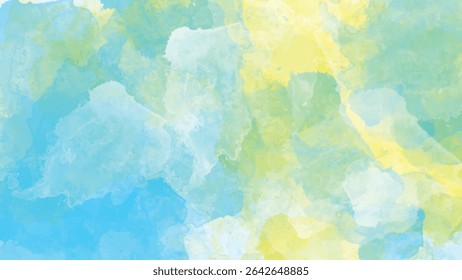 Soft pastel blue green and yellow watercolor washes blend seamlessly creating a light airy and delicate texture.