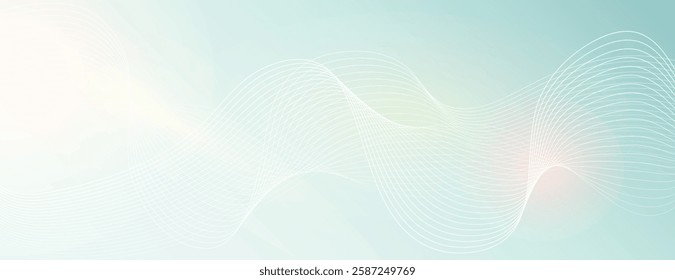 Soft pastel blue science background with smooth texture. Science background with white wavy lines, creating a serene and airy background. Minimal abstract gradient wavy line vector background