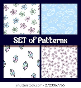 Soft Pastel Botanical Seamless Pattern Set with Gentle Organic Plant Inspired Elements