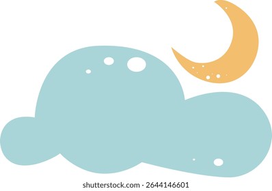 Soft pastel cloud with golden crescent moon illustration representing peaceful night sky, Islamic Ramadan theme, spiritual calm atmosphere, perfect for greeting cards and decorations.