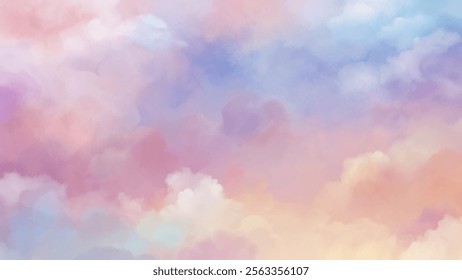 Soft pastel clouds create a dreamy, serene background with gentle hues of pink and blue.