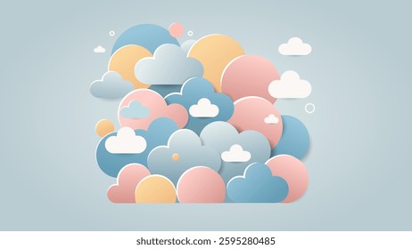 Soft Pastel Cloudscape with Dreamy Layers and Floating Elements