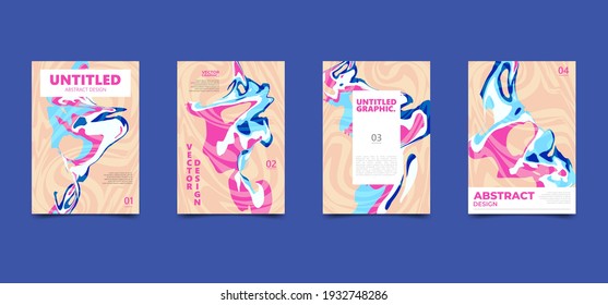 Soft pastel color abstract fluid background. Dynamic liquid marble wave texture. Modern cover poster template set.