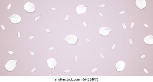 Soft pastel color floral 3d illustration on pink background. White wild Camomile and Sakura flower petals watercolor style vector template. Summer horizontal banner