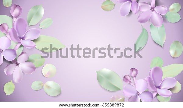 紫色の背景にソフトなパステルカラー花柄3dイラスト 紫色のライラックの花と花びらは 文字用の場所を含む水色のベクターイラスト テンプレート のベクター画像素材 ロイヤリティフリー