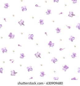 Soft pastel color floral background. Purple Lilac flowers and petals watercolor style vector seamless pattern