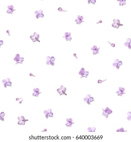 Soft pastel color floral background. Purple Lilac flowers and petals watercolor style vector seamless pattern