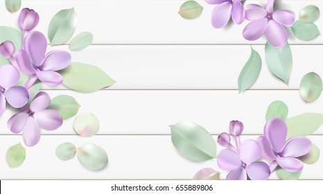 Soft pastel color floral background. Purple Lilac flowers and petals watercolor country style vector illustration template