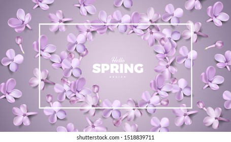 Soft pastel color floral banner background. Purple lilac flowers and petals vector illustration, website template or print card romantic design