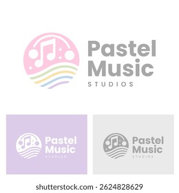 Soft pastel colored music note and sound wave logo for music studios and creative businesses.