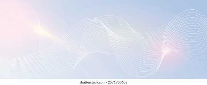 Soft pastel digital background with light blue and pink hues. The background features wavy lines, smooth flowing texture. Background is serene. Minimal abstract gradient wavy line vector background