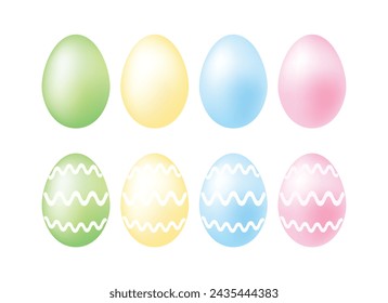 Soft pastel easter shiny eggs icon set vector isolated on a white background. Set of different colored pastel easter eggs graphic design element