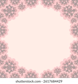 Soft pastel floral frame with curved edges, hand-drawn on a pink background. Ideal for greeting cards, invitations, and romantic design projects.