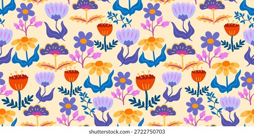 Padrão de flor pastel macio com formas botânicas simples e uma sensação moderna na moda. Ideal para impressão de tecido, envoltório de presente e fundos interiores decorativos.