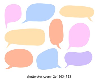 Soft Pastel Freeform Speech Bubble. A playful collection of 9 pastel freeform speech bubbles in pink blue yellow orange and purple. Perfect for comic quotes journals. Perfect for playful designs
