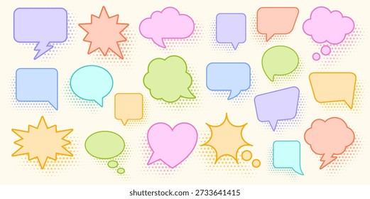 Soft Pastel Freeform Speech Bubble. A playful collection of 9 pastel freeform speech bubbles in pink blue yellow orange and purple. Perfect for comic quotes journals. Perfect for playful designs