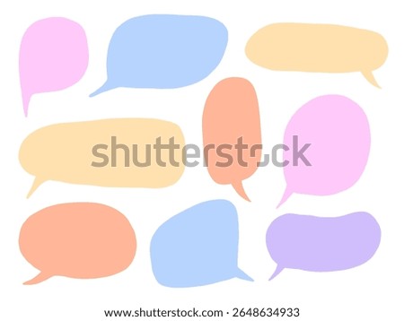 Soft Pastel Freeform Speech Bubble. A playful collection of 9 pastel freeform speech bubbles in pink blue yellow orange and purple. Perfect for comic quotes journals. Perfect for playful designs