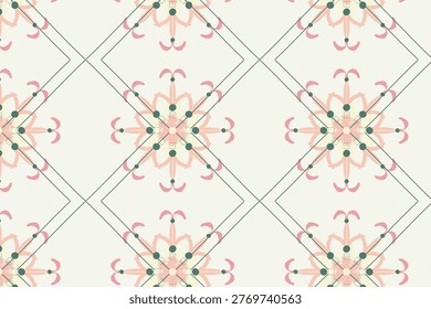 Soft pastel geometric floral seamless pattern collection featuring delicate botanical motifs ideal for nursery decor, spring fabric printing, wallpaper, and wrapping paper design