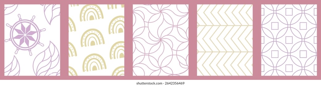 Soft Pastel Geometric Pattern Set  Modern Minimal Line Art Backgrounds with Abstract Shapes and Delicate Color Accents  Decorative Seamless Designs for Textile, Craft, and Digital Projects