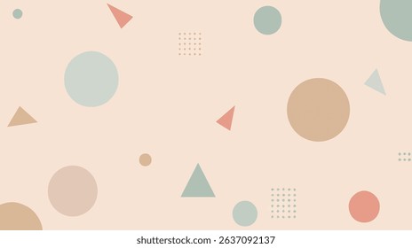 Soft Pastel Geometry: Abstract Background with Circles, Triangles, and Dotted Squares on Cream - Gentle and Modern Design