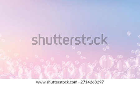 Soft pastel gradient background pink purple blue with floating transparent bubbles spheres soap foam dreamy abstract wallpaper for beauty cosmetic design template
