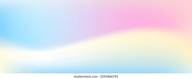 Um fundo de gradiente pastel macio, com transições suaves de azul, rosa e amarelo. O fundo é sonhador e calmante, com uma textura turva. Vetor de plano de fundo de fluxo de gradiente abstrato mínimo