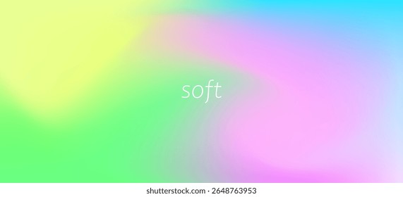 Soft pastel gradient background with smooth blend of green, yellow, pink, and cyan colors. Perfect for modern design, digital themes, web banners, and abstract creative projects. Vector EPS10.